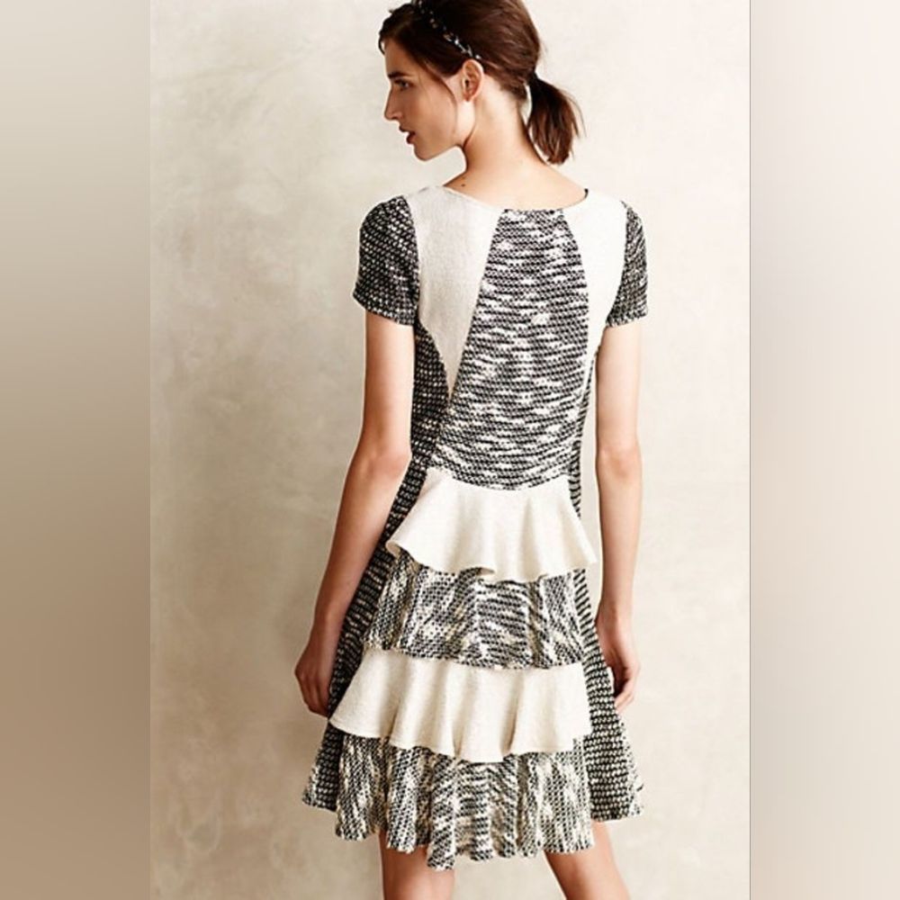 Anthropologie Vanessa Virginia Ruffle Back Knit Dress Black White Size S